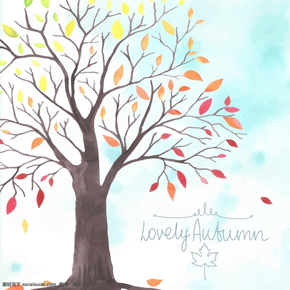 时尚 彩色 大树 插画 植物 树木 手绘 水彩绘