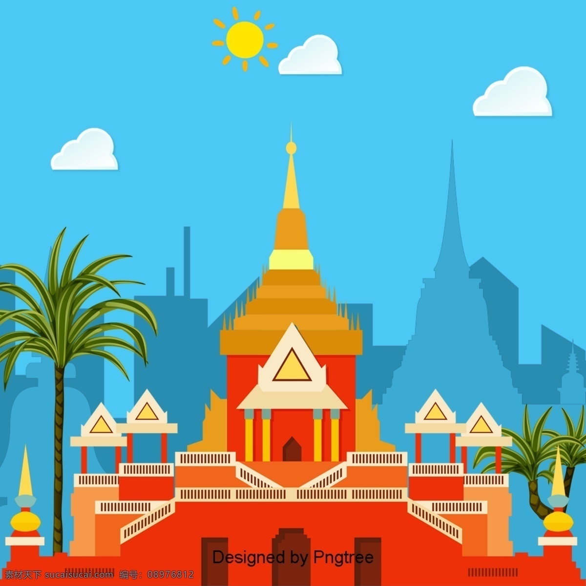 泰国 建筑 宏伟 宫殿 这个 寺庙 椰子树 风景区