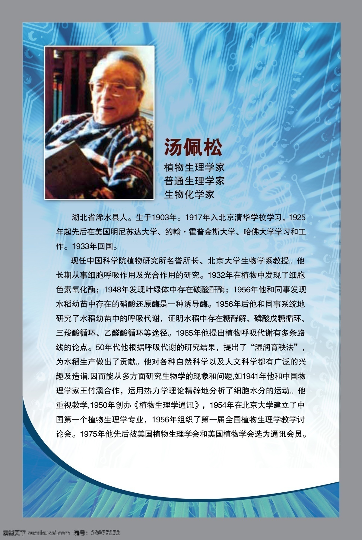 名人 展板 广告设计模板 名人展板 源文件 展板模板 汤 佩 松 本人 照片 其他展板设计