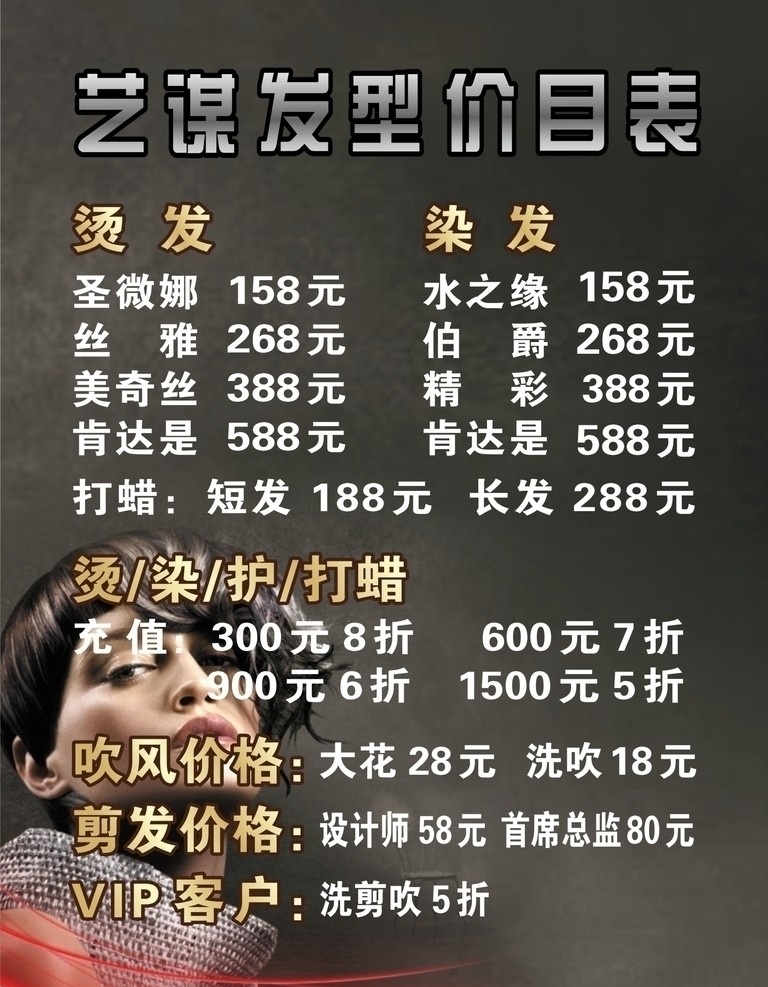 美发价目表 美发海报 美发背景 烫染价目表 美发矢量图 黑色海报 简洁 矢量