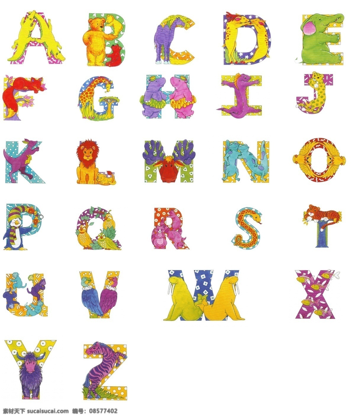 分层 动物字母 卡通字母 源文件 卡通 字母 模板下载 psd字母 字母模版 矢量图 艺术字
