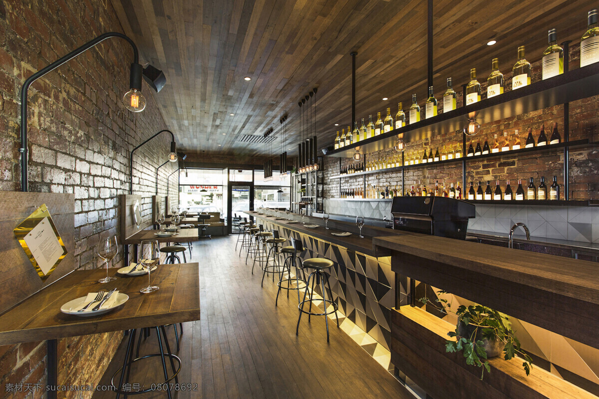 简约 咖啡厅 台椅 装修 效果图 方形茶几 灰色墙壁 木地板 木质墙壁 台灯