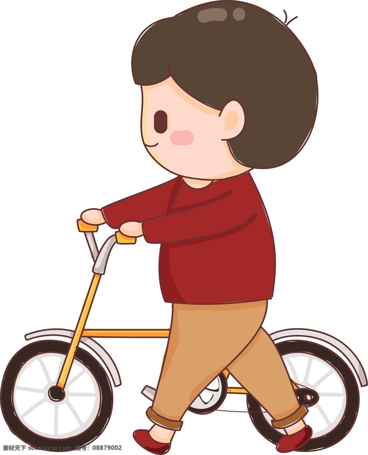 可爱 男孩 推 自行车 散步 原创 元素 幼儿园 黄色 设计元素 原创元素