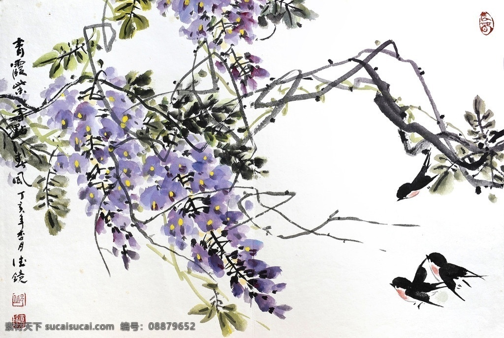 紫藤燕子 邱德镜 花鸟画 国画 水墨画 装饰画 花卉 书画 艺术作品 绘画作品 国画作品 绘画书法 文化艺术