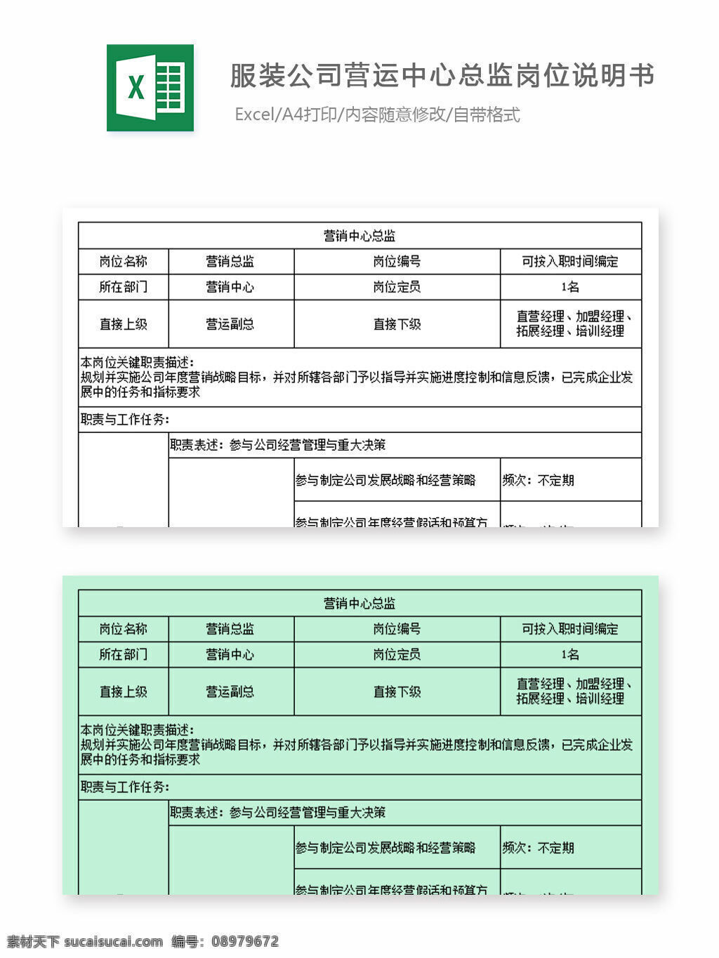 服装 公司 营运 中心 总监 岗位 说明书 岗位说明书