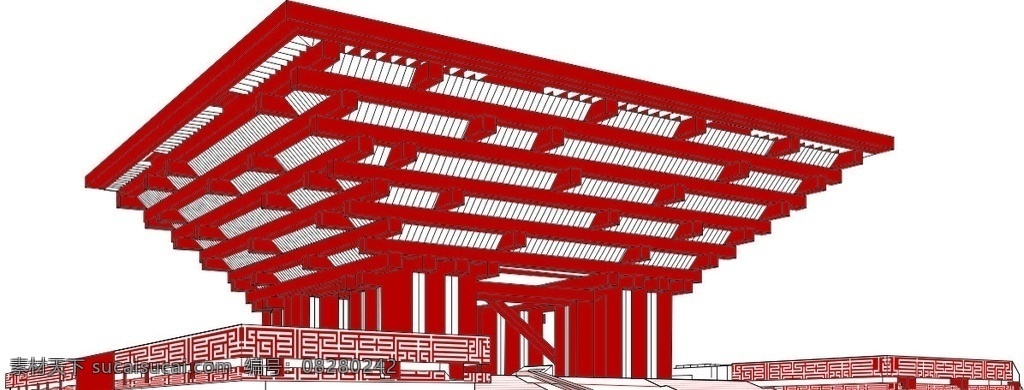 中国馆 矢量 模型 中国元素 红色