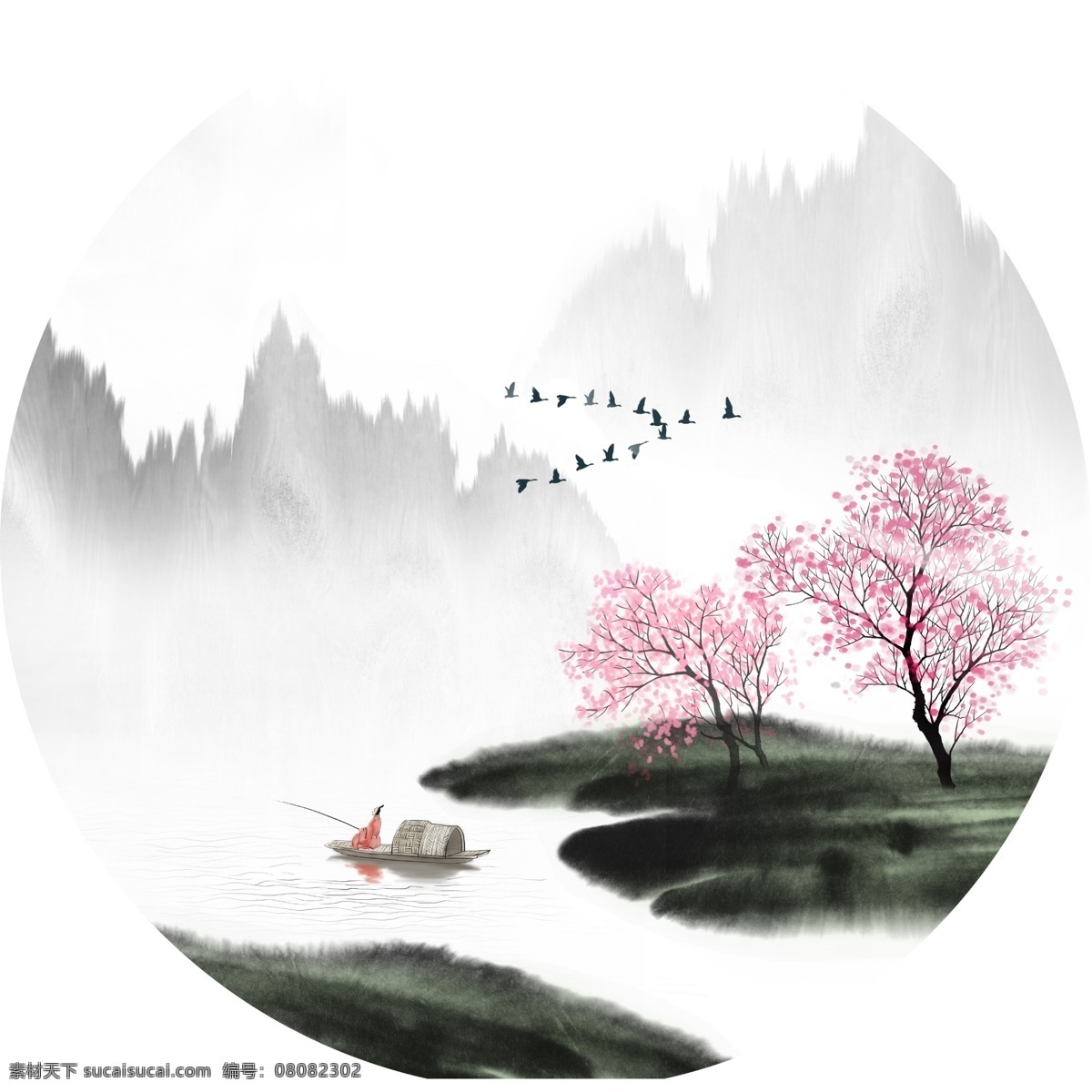新 中式 圆形 装饰画 山水画 山水圆形 圆形装饰画 新中式圆形画 江南 文化艺术