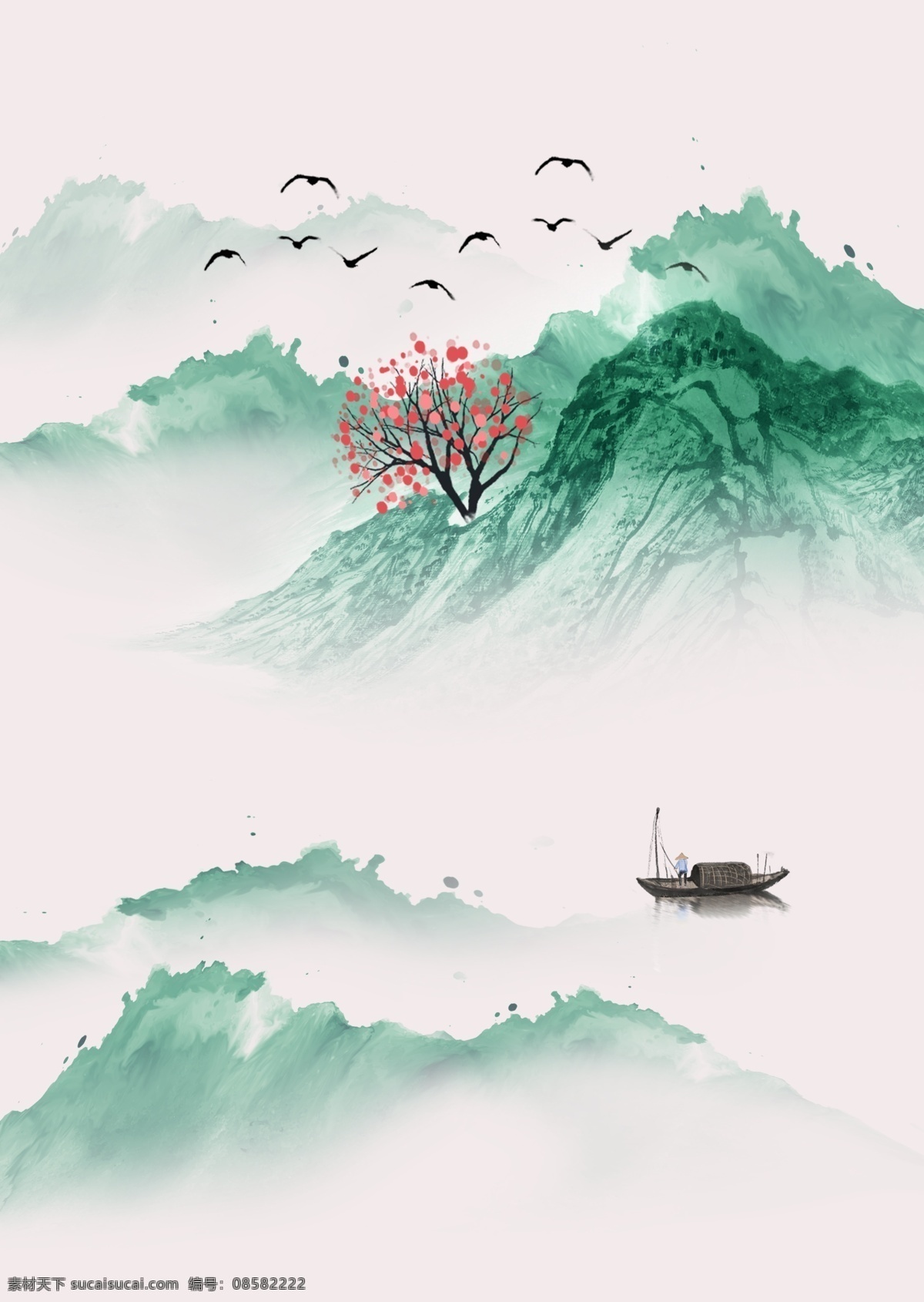 中式 青山绿水 酒店 一联 装饰画 复古 意境 简约 青山 绿水 书房画