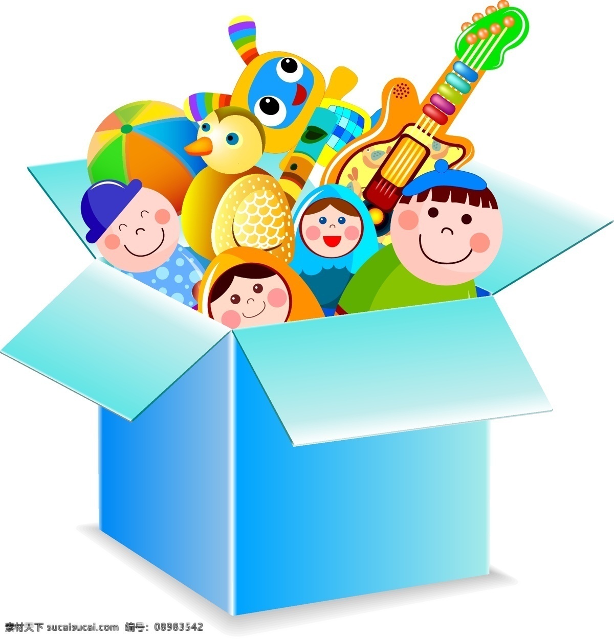 蓝色 纸箱 里 儿童玩具 矢量图 玩具 ai元素 透明元素 儿童 免抠元素