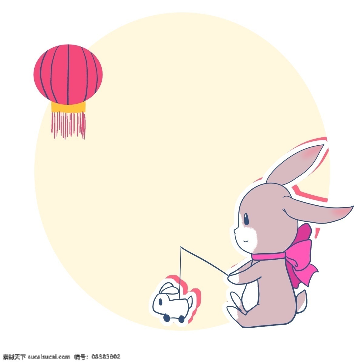 手绘 兔子 灯笼 边框 红色灯笼 元宵节边框 过元宵 月亮 月兔 可爱边框 可爱小动物
