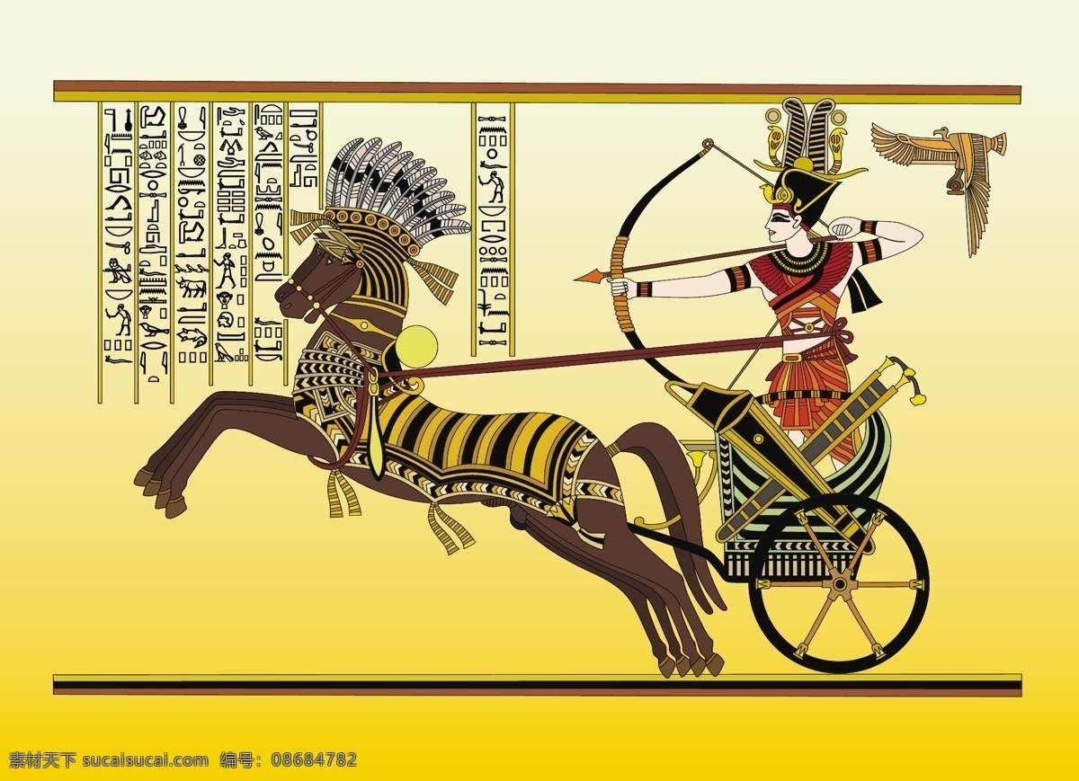 古埃 艺术 载体 非洲 涂鸦 马 猎人 古代的 矢量图 其他矢量图