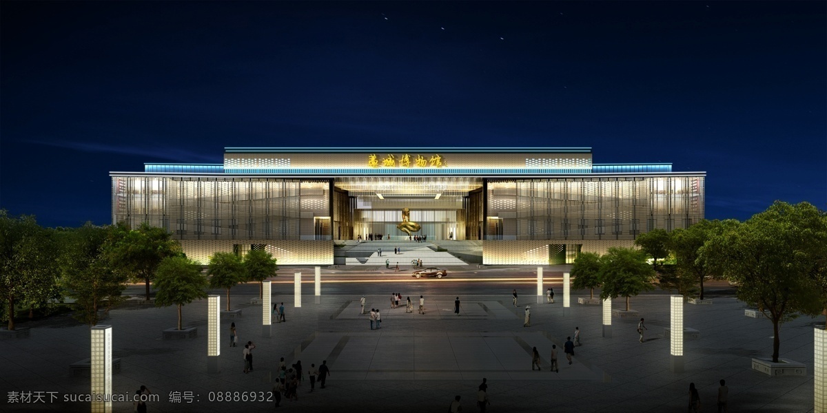 博物馆亮化 建筑亮化 楼体 亮化 效果图 夜景照明设计
