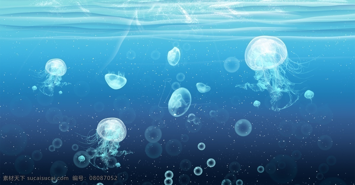 唯美 风 海底 生物 高清 水母 海报 唯美风 梦幻 大群水母 大海 海洋 蓝色 背景