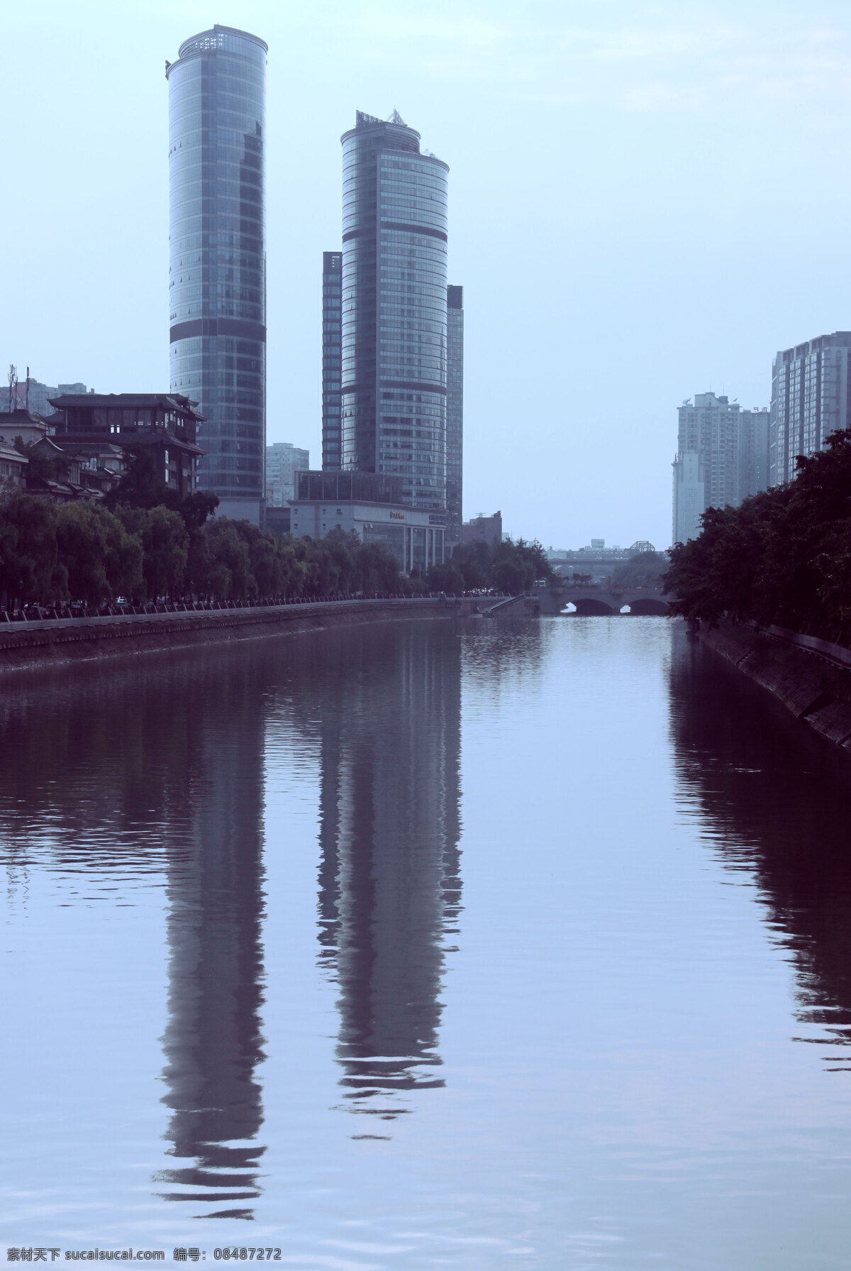 成都护城河 河水 高楼 大厦 楼房 成都 建筑景观 自然景观