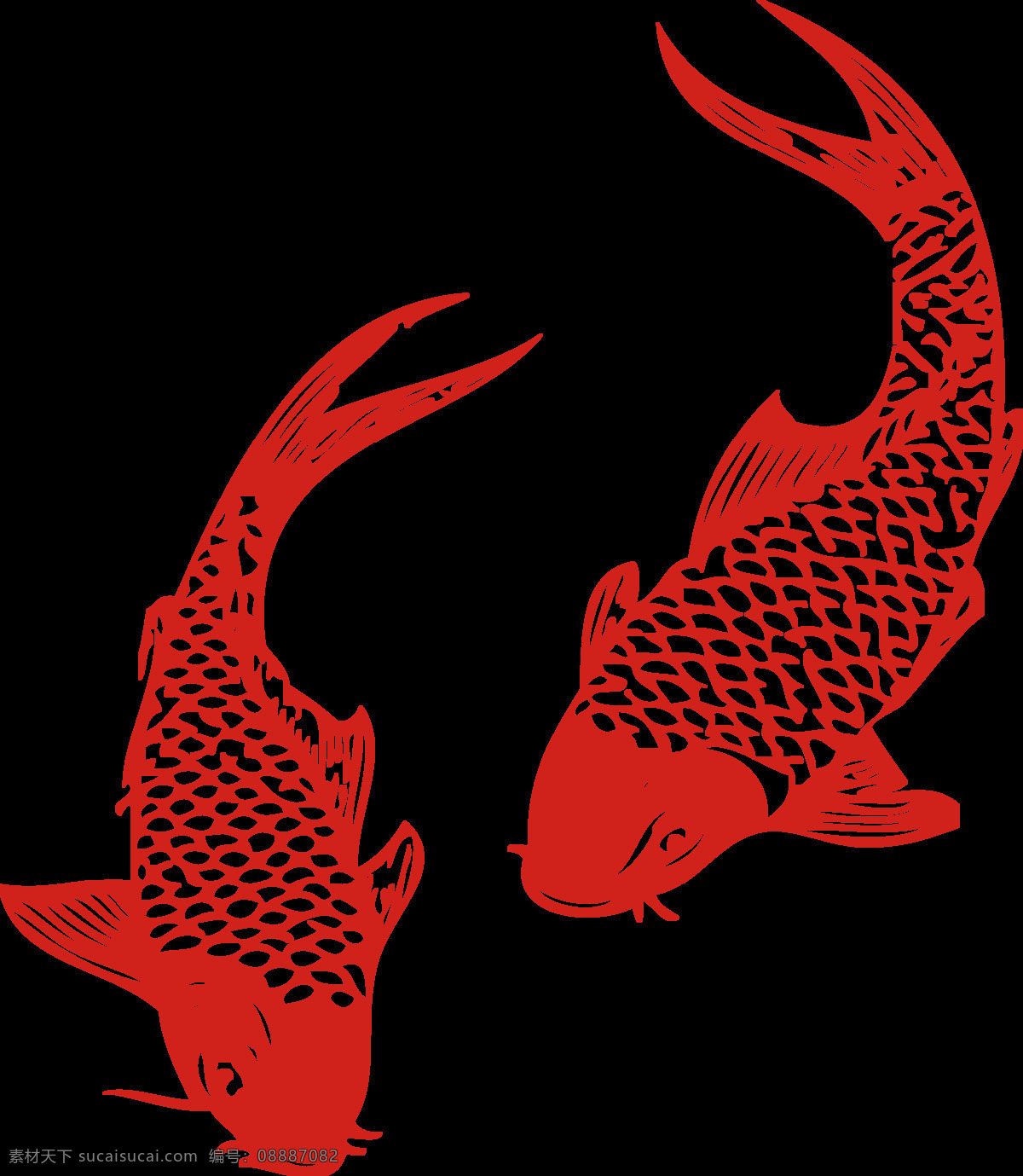 创意 年年 鱼 剪纸 元素 png元素 春节 红色 免抠元素 年味 透明元素 中国风