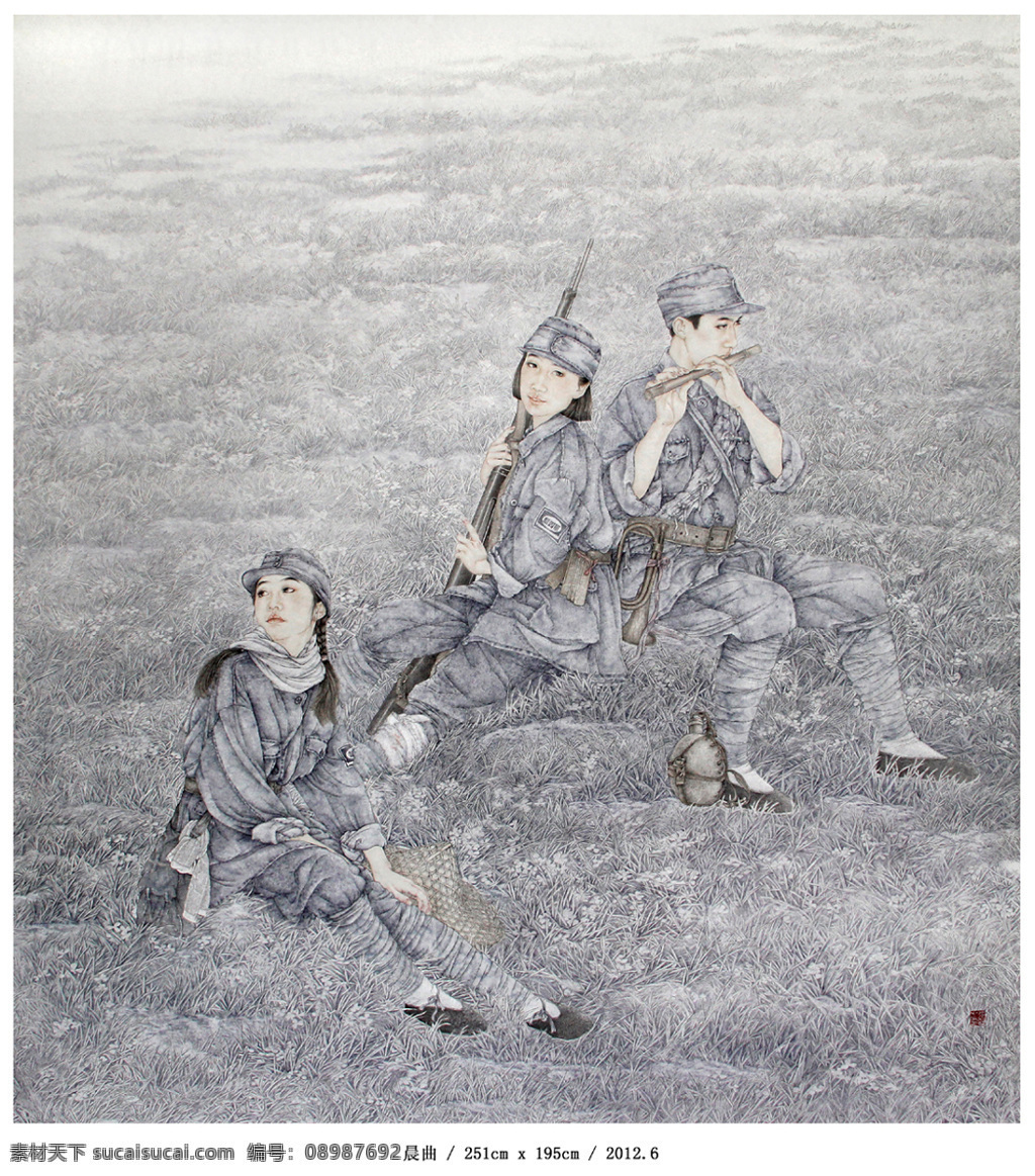 当代艺术 画家 人物 工笔画 灰色