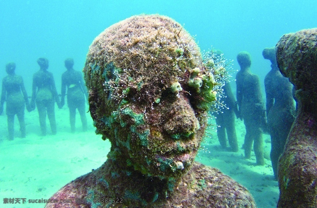 珊瑚礁 海底世界 海洋 珊瑚 人像 雕刻 雕像 兵马俑 海水 碧绿 雕塑 建筑园林