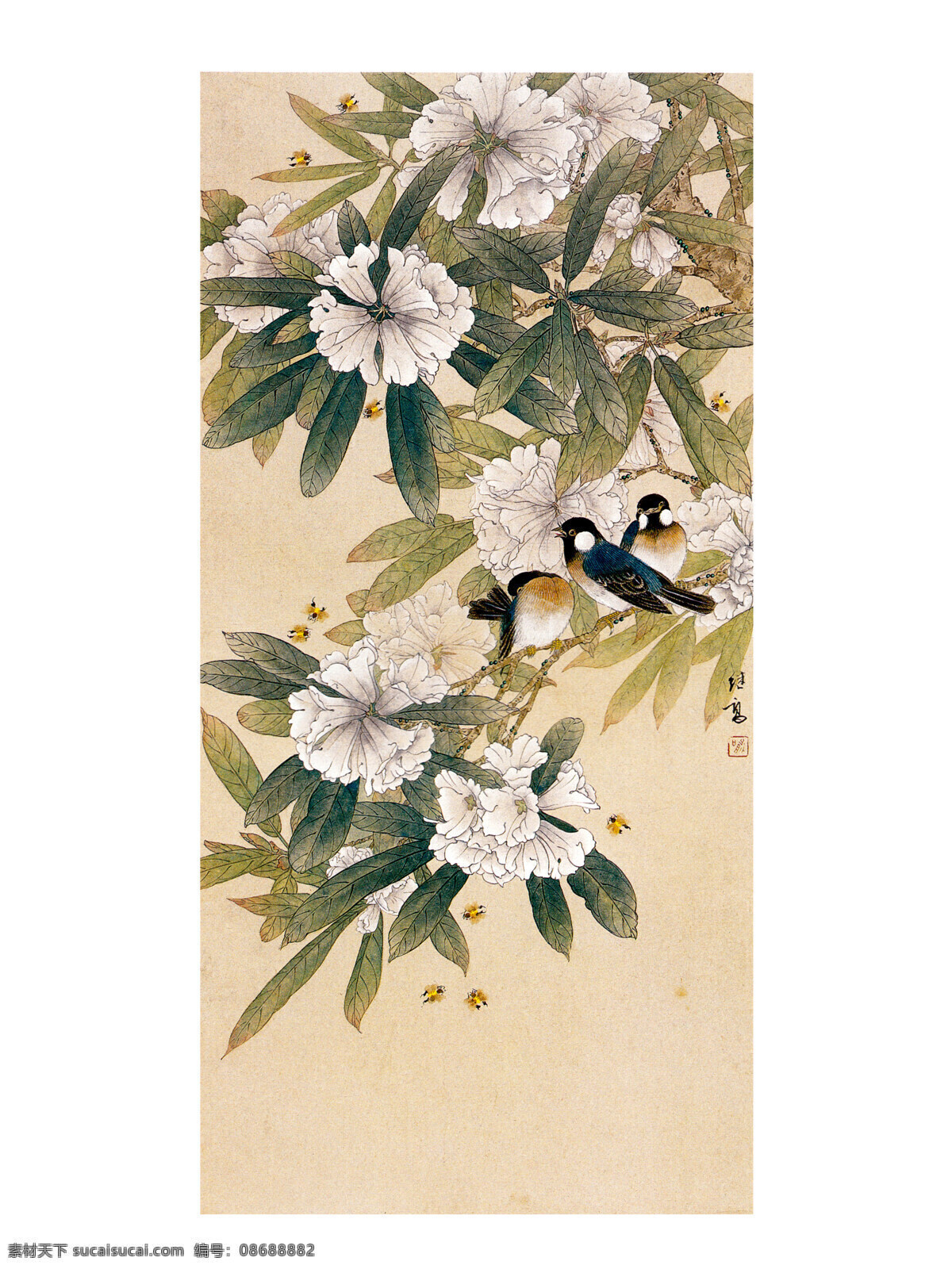 杜鹃山雀 现代 工笔 花鸟 美术 绘画 中国画 工笔重彩画 彩墨画 仕女 艺术 绘画书法 文化艺术