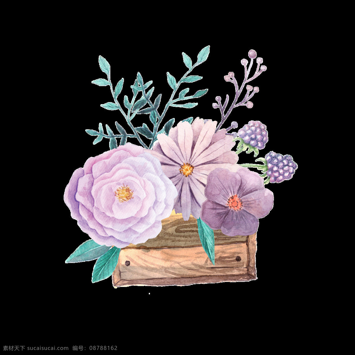紫 馨 花盆 卡通 透明 装饰 木盆 花束 透明素材 免扣素材 装饰图案