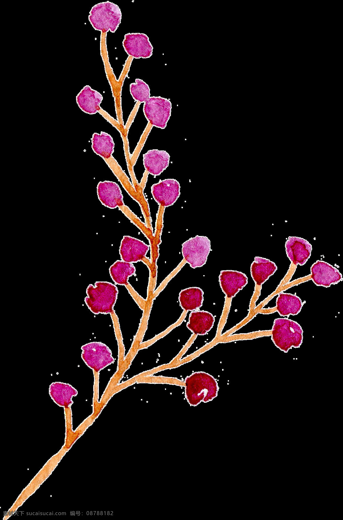 粉红 桃 枝 卡通 透明 花叶 黄枝 透明素材 免扣素材 装饰图案