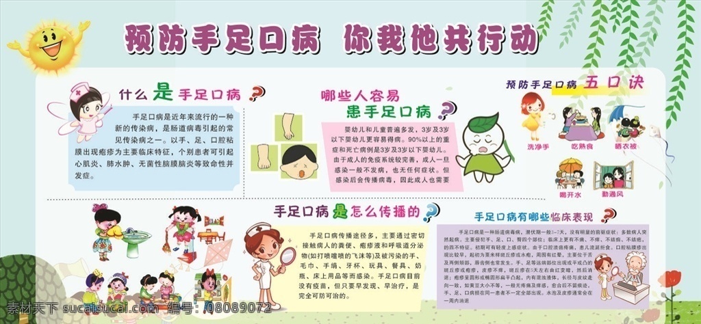 预防手足口病 预防 手足口病 你我他 共行动 展板 源文件