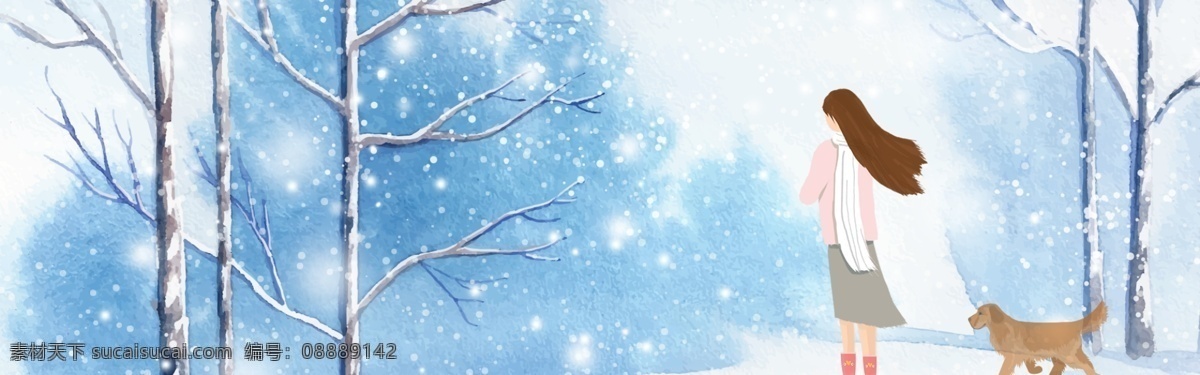 下雪 梦幻 冬季 卡通 上 新 促销 banner 背景 雪花 雪景 唯美 白色 树枝 松树