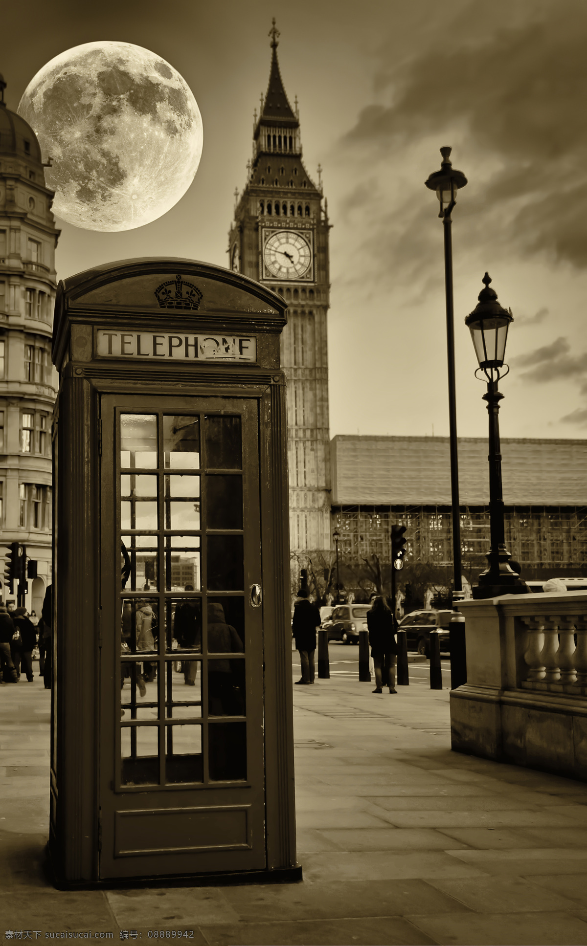 月亮与大本钟 伦敦大本钟 电话亭 城市风景 美丽风景 美丽景色 风景摄影 美景 美丽风光 城市风光 环境家居 黑色