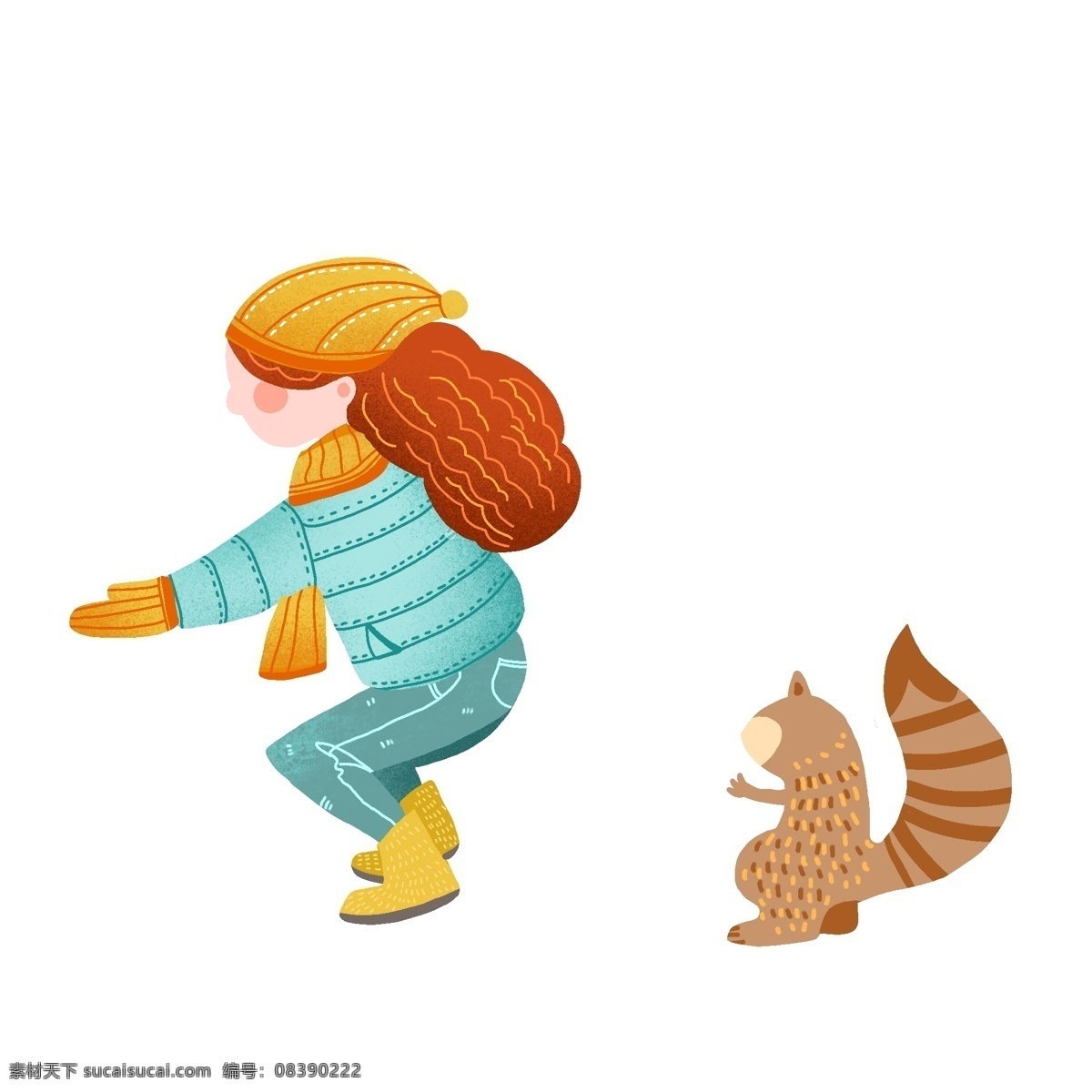 彩绘 做 深 蹲 女孩 松鼠 创意 插画 森系 做深蹲 扎马步