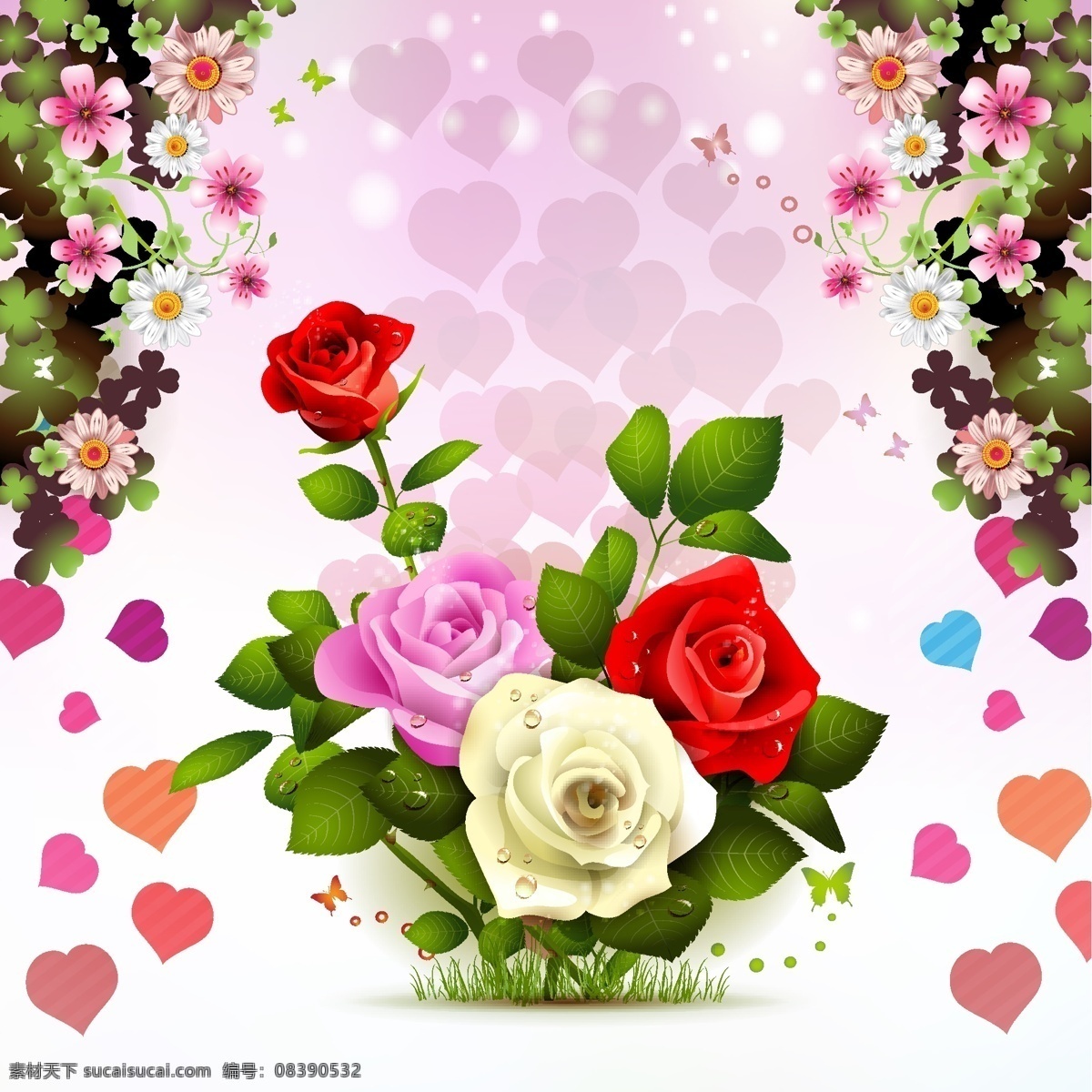 精美 玫瑰花 矢量 图 可爱花纹 浪漫花边 梦幻色彩 矢量素材 炫彩花纹 精美艳丽 矢量图 花纹花边