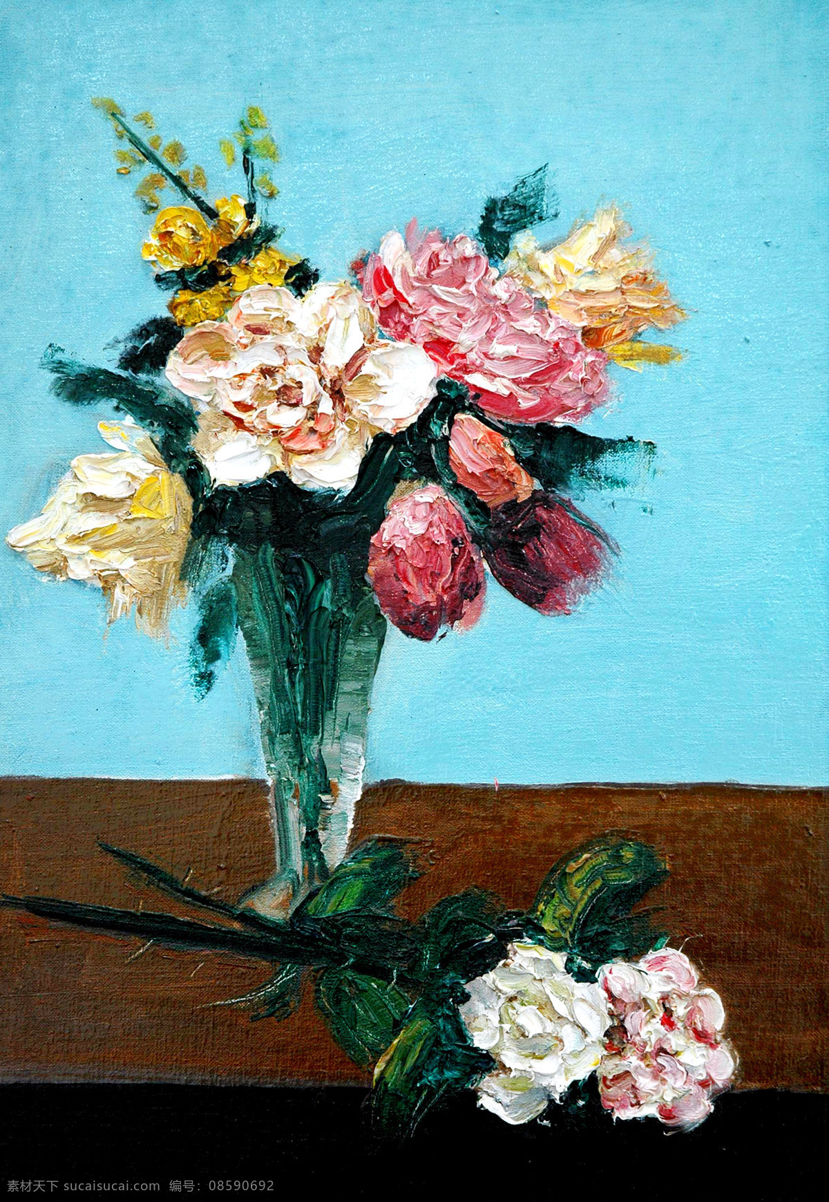 花朵 花卉 花瓶 绘画书法 美术 牡丹 山茶 花朵静物 油画 静物画 鲜花 盛开 争艳 油画艺术 油画作品29 文化艺术 装饰素材