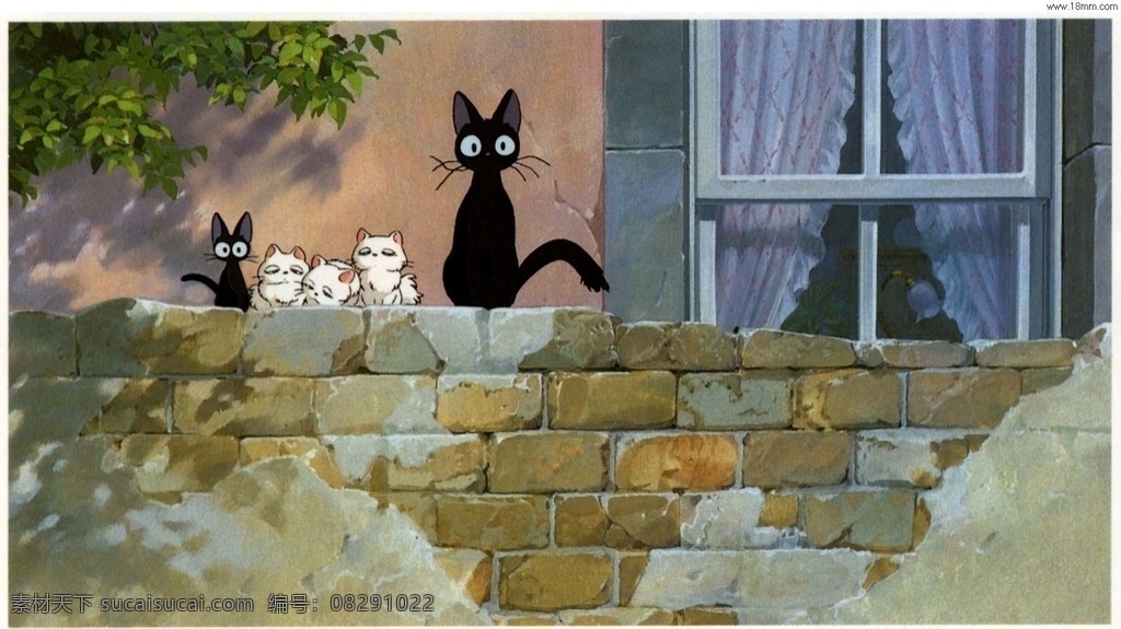 魔女 宅 急便 小猫 魔女宅急便 黑猫 白猫 墙 动漫动画 动漫人物