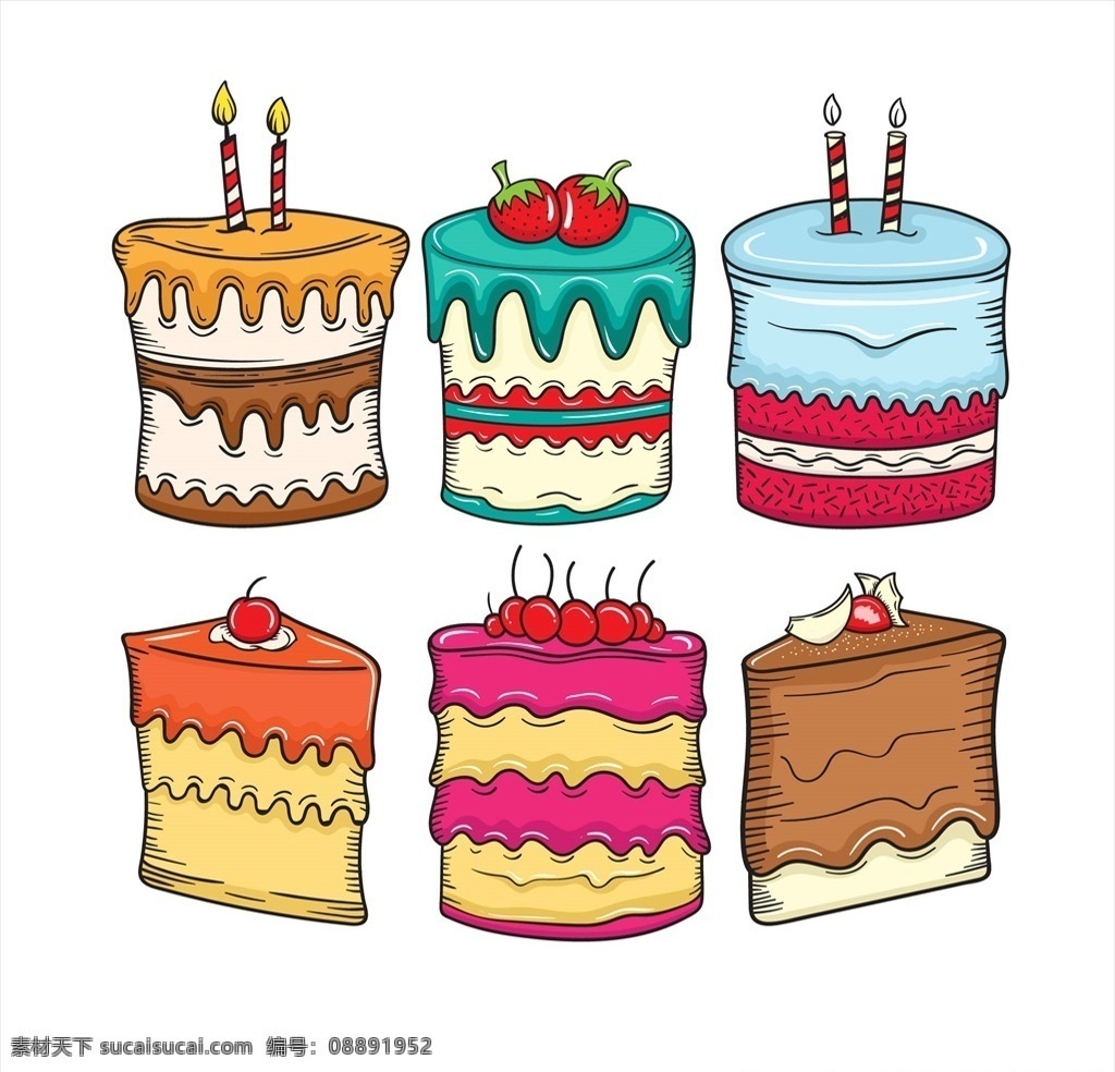 手绘蛋糕 生日蛋糕 爱心蛋糕 蛋糕diy 手绘 甜点 蛋糕 食品 西式蛋糕 烘培蛋糕 卡通蛋糕 糕点 矢量插画 生活百科 餐饮美食