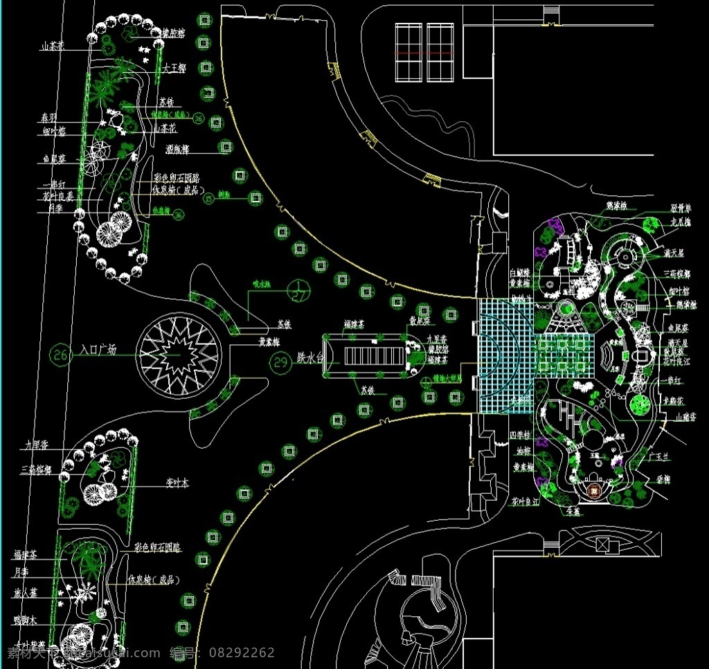 中山平面图 绿化 苗木 山水 景观 规划 栈桥 花架 道路 栏杆 休闲 植物 凉亭 水池 涌泉 园椅 小品 游览 观赏 休憩 锻炼 公共绿地 避暑 广场 公园景观 环境设计 景观设计 dwg