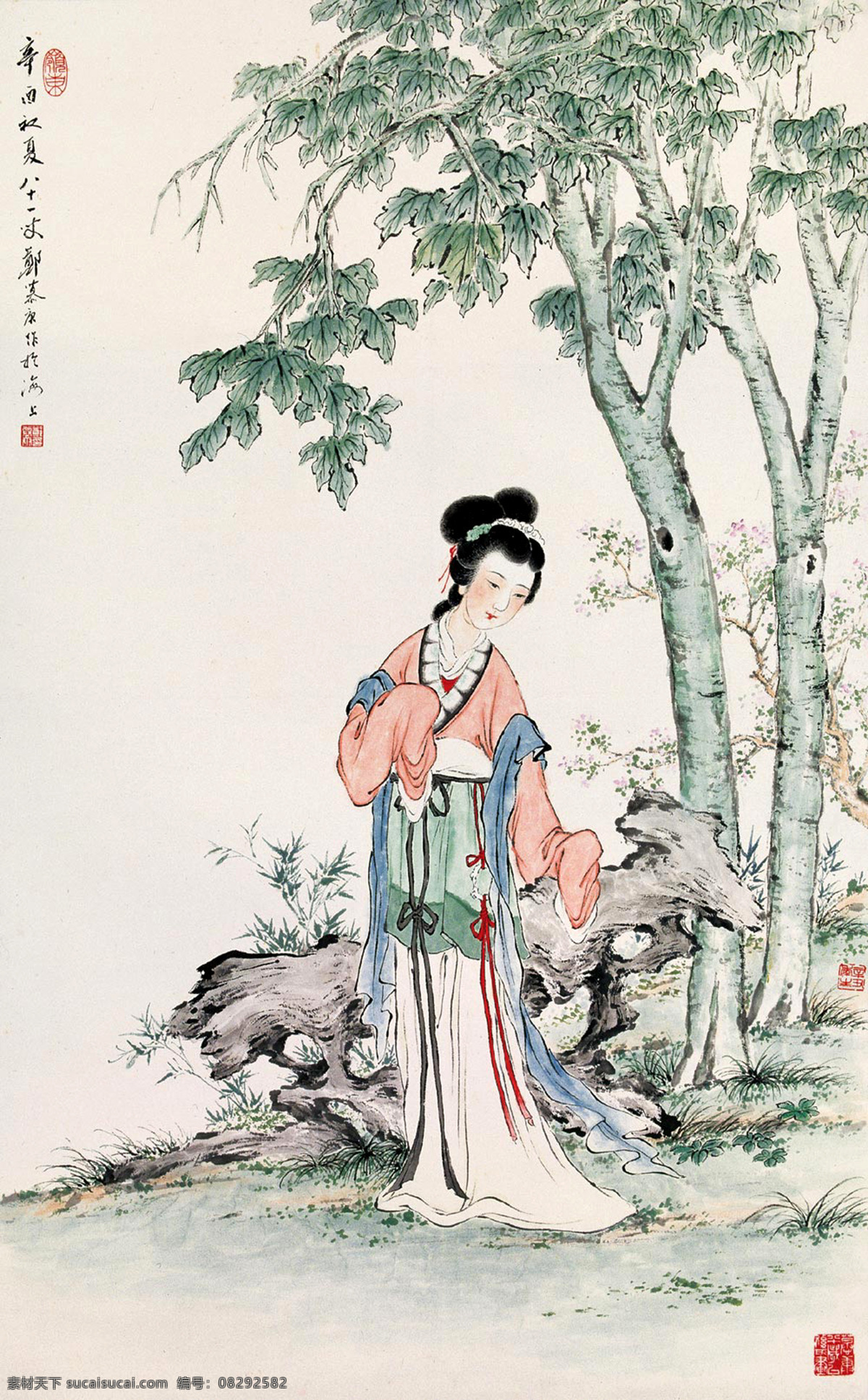 传统文化 大图 高清 工笔 古代 古典 国画 绘画 踏青设计素材 踏青模板下载 踏青 头饰 玉佩 飘带 美女 野花 青草 绿竹 山石 梧桐 仕女 郑慕康 人物 印章 书法 艺术 名家工笔仕女 绘画书法 文化艺术 装饰素材 雕刻 图案