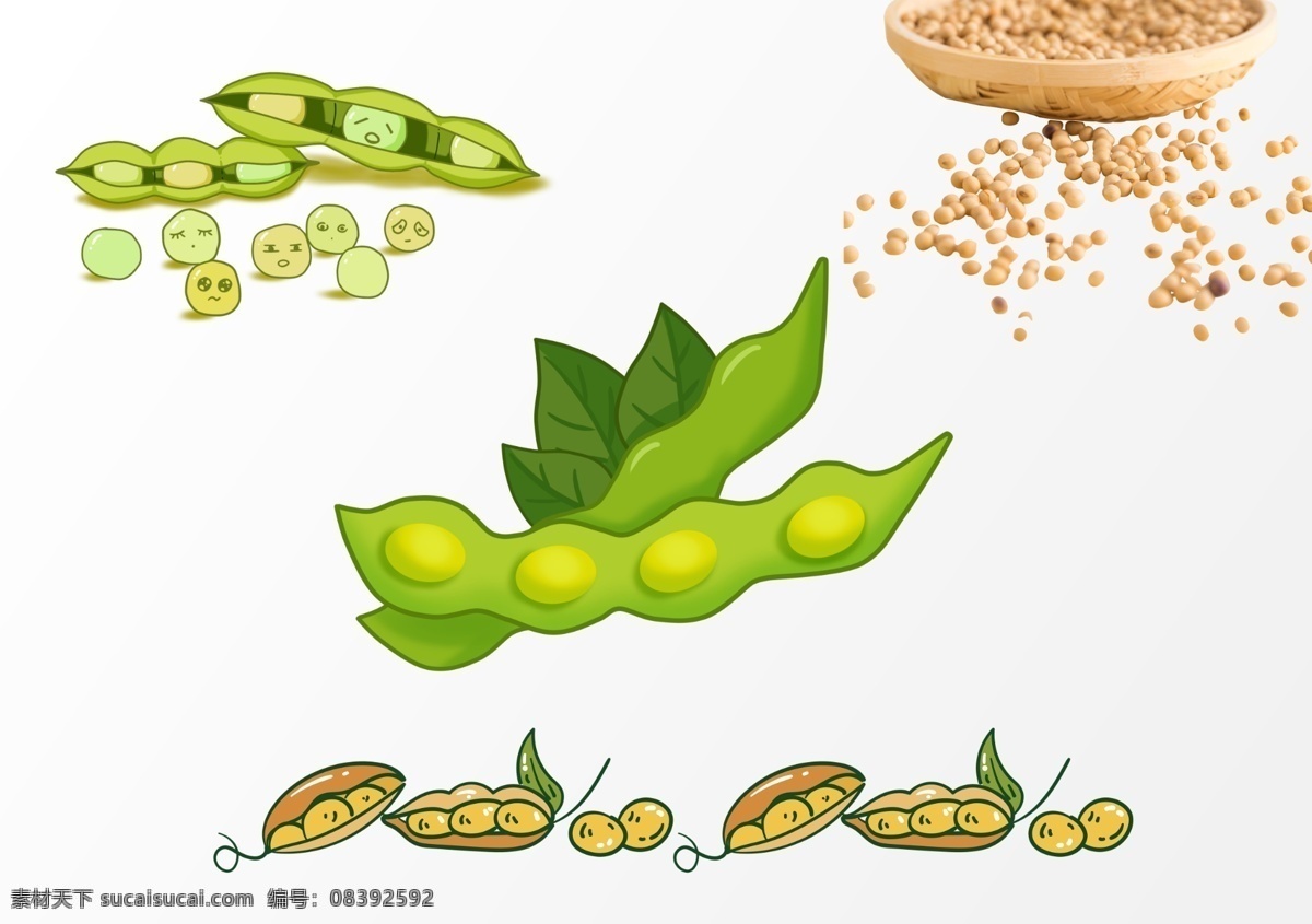 黄豆 卡通 绿豆子素材 设计元素 矢量豆子 广告设计元素 花 黄色 背景 底纹 生物世界