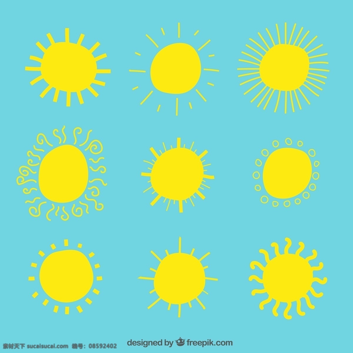 手绘 黄色 太阳 夏天 一方面 画画 天气 阳光 手工绘图 绘制的 晴朗的 粗略的 青色 天蓝色