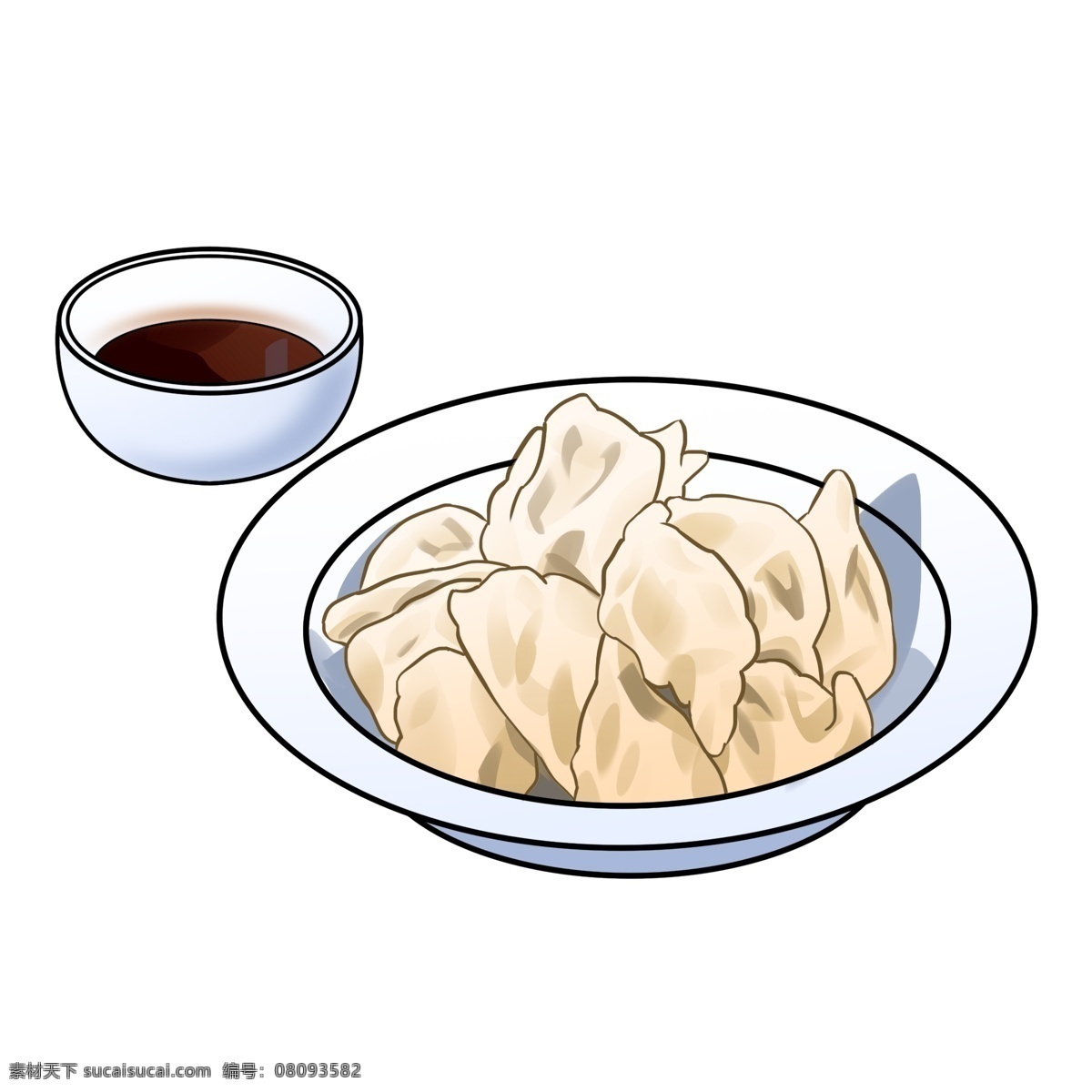 手绘 冬至 美食 盘子 饺子 醋 碗 插画 手绘一盘饺子 冬至美食 一盘子饺子 醋碗 蘸料 煮饺子 大馅饺子 卡通饺子 小醋碗