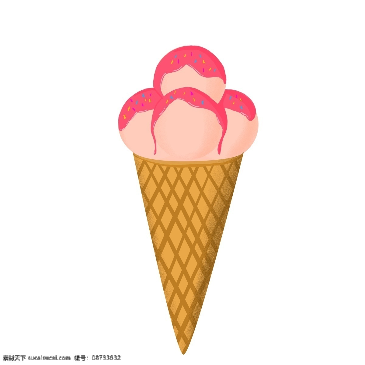 原创 手绘 草莓 冰淇淋 食物 雪糕 装饰元素 清新元素