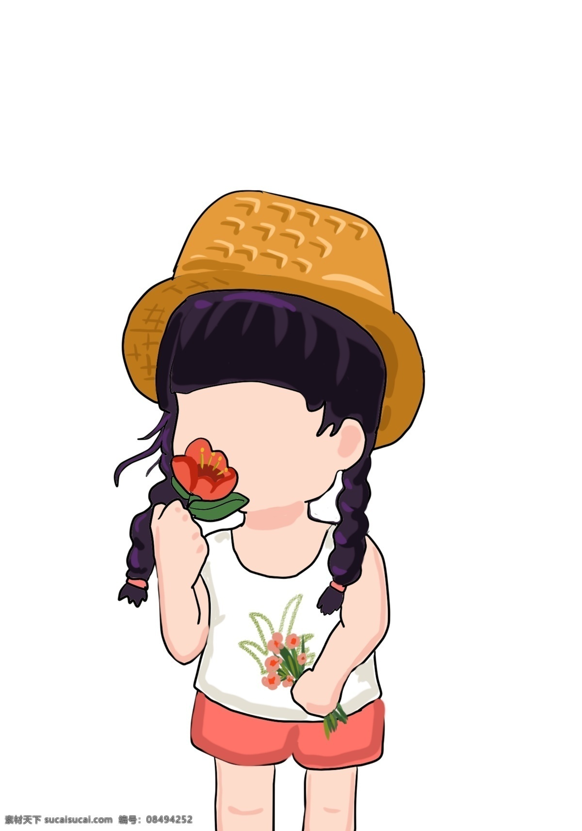 春天 女孩 花朵 装饰 图案 卡通女孩 卡通手绘 可爱 萌系 茶花 帽子 装饰图案 海报贴图 矢量贴图
