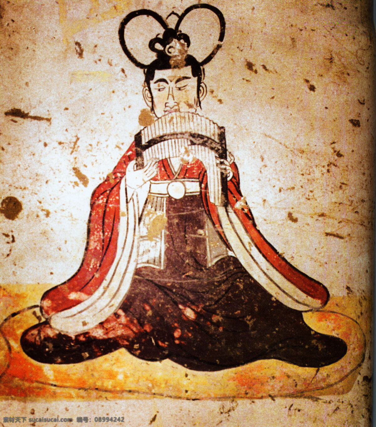 韦 贵妃 陵墓 壁画 韦贵妃陵墓 韦贵妃壁画 袖手男装 女侍图 古墓壁画 古代女子 吹排箫女伎图 人物图库
