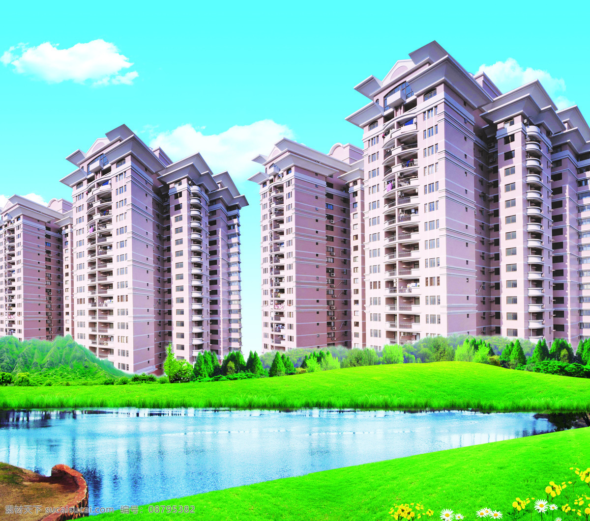高楼 高楼天空 草地池塘 建筑物 风景 建筑设计 环境设计