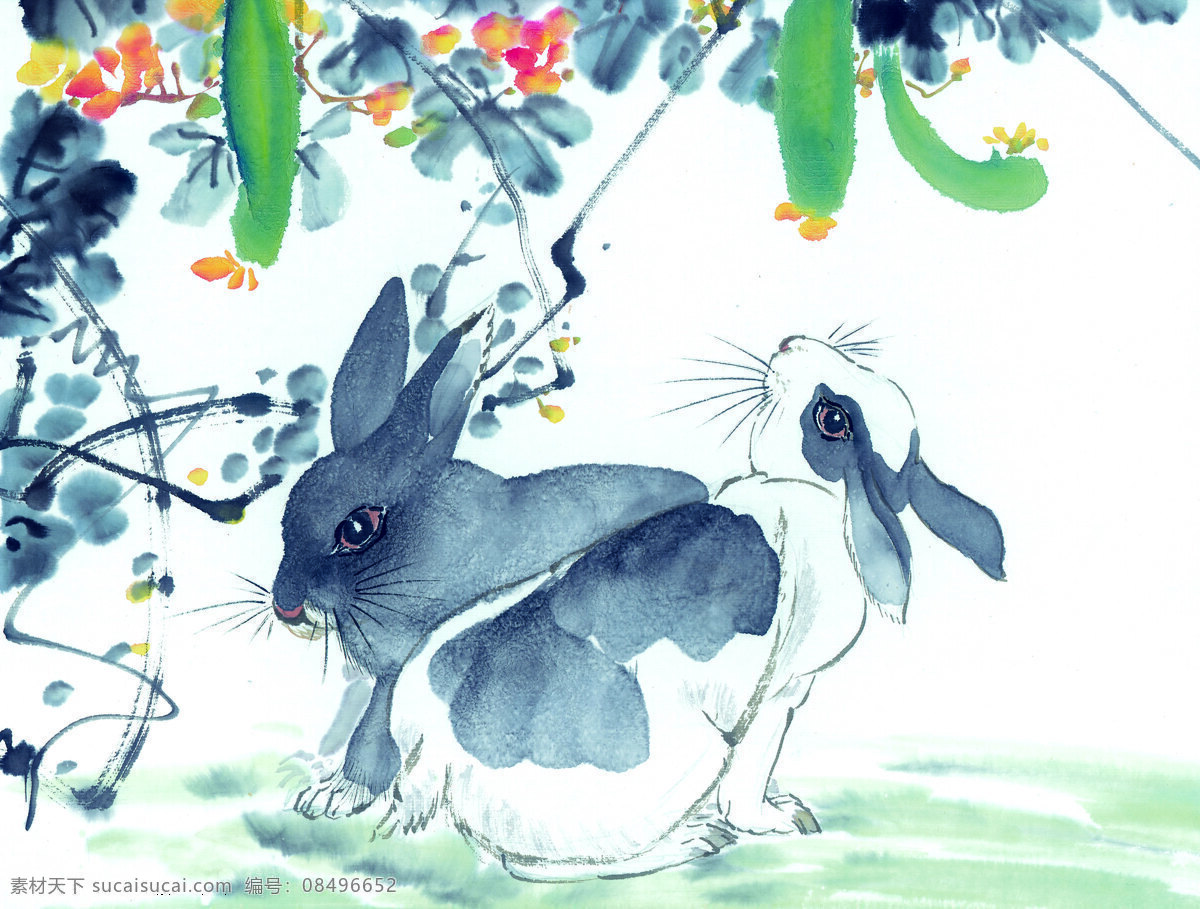 兔子 十二生肖 中国画 设计素材 中国画篇 书画美术 白色
