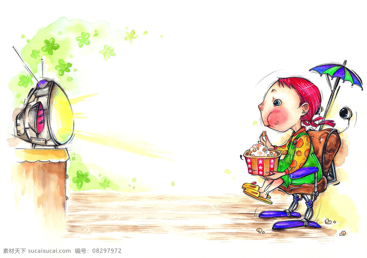 水彩画 童年 白色