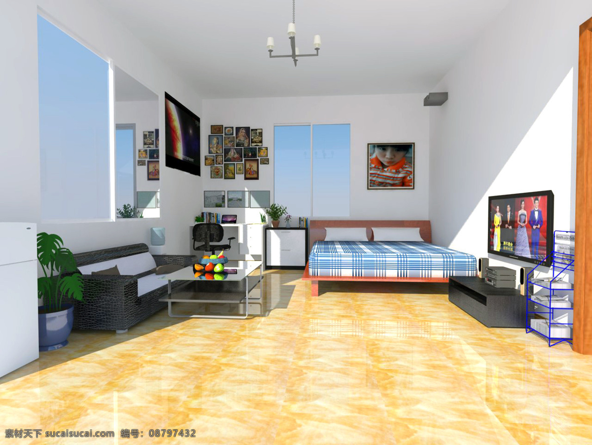 max 简易 卧室 3d 模型 简易卧室 3d模型 灰色