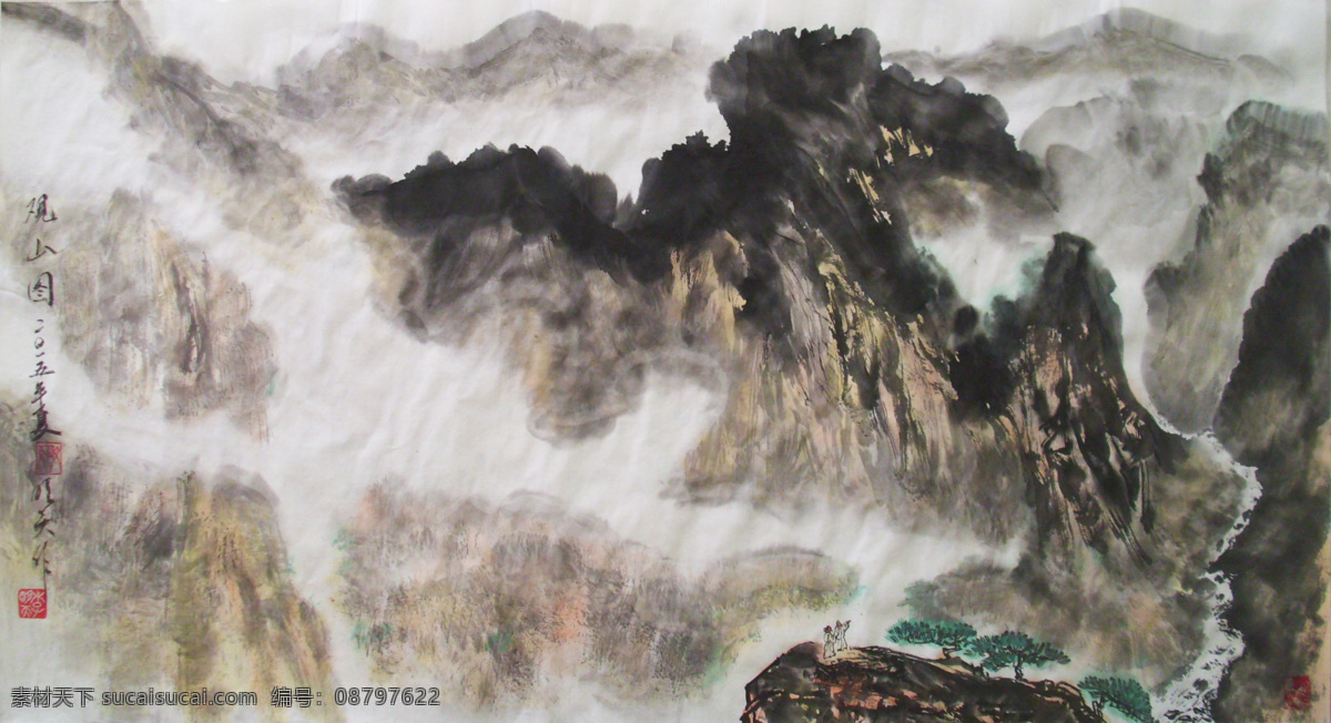 观山图 中国画 山水画 江苏画家 李明天 山水 艺术作品 珍藏 收藏 国画 炮车中学 文化艺术 绘画书法