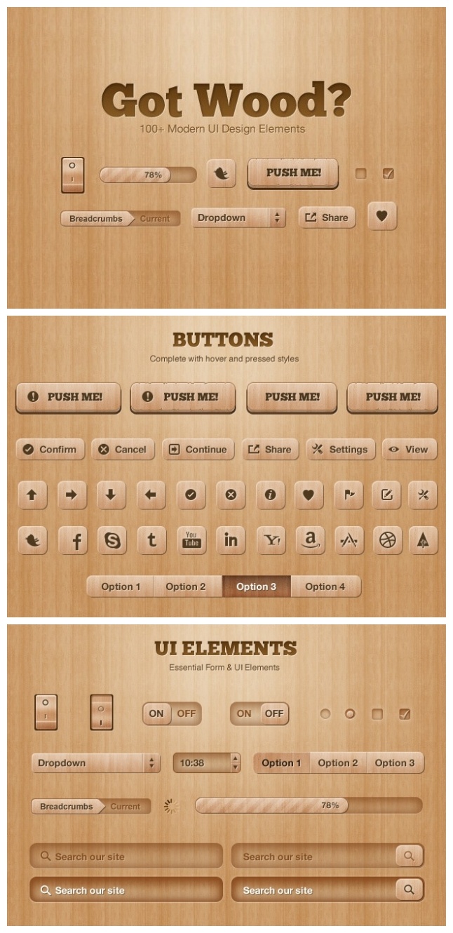 木质 ui 工具包 button 按钮 导航 开关 psd源文件