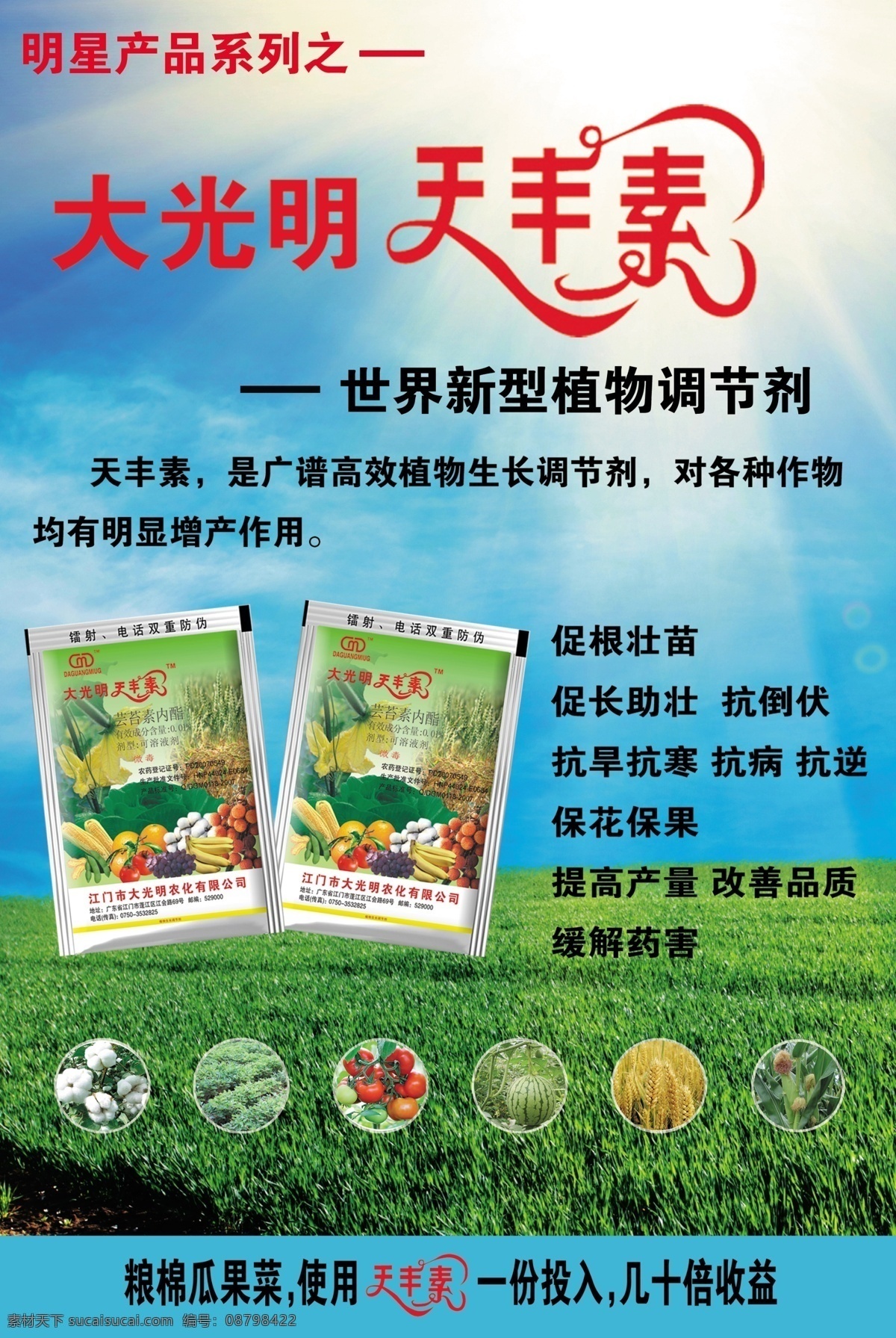 天丰素肥料 青色背景 明星产品 麦田 广告设计模板 源文件