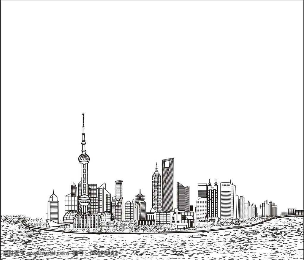 上海景观图 东方明珠 上海 风景 城市建筑路 高楼大厦 线描 建筑景观 自然景观 矢量
