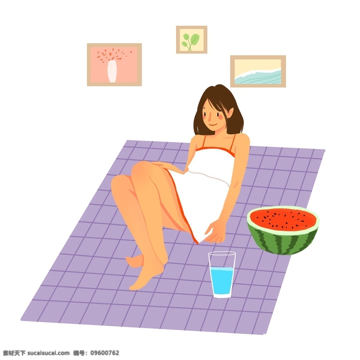 夏天 在家 吃 西瓜 避暑 女孩 夏季 夏日 清凉 裙子 家居 冷饮 女生
