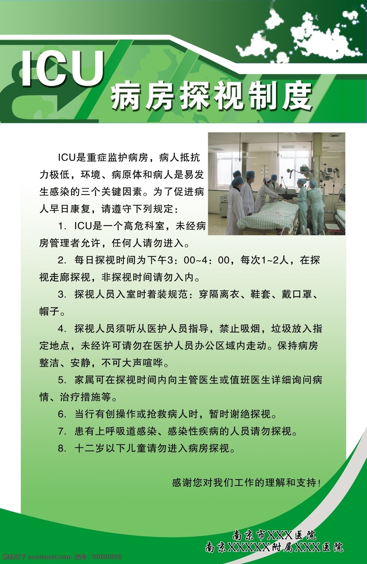医院制度模板 制度模板 绿色 医院 icu制度 展板模板 广告设计模板 源文件